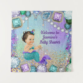 Tapiz Pancartas de fondo de Jewel Mermaid Baby Shower