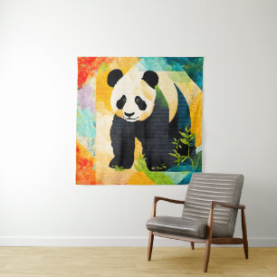 Tapiz Panda Bear Quilt Look Tapestry