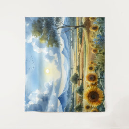Tapiz Panorama acuarela de girasoles