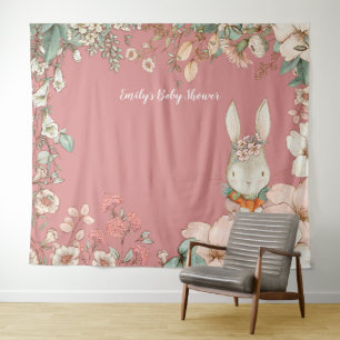 Tapiz Panorama de fondo de Baby Shower Bunny Vintage Pin