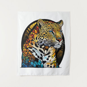 Tapiz Panther Animal Retrato Vidrio Manchado
