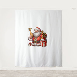 Tapiz Papá Noel norteamericano sostiene jirafa en Navida