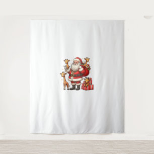 Tapiz Papá Noel norteamericano sostiene jirafa en Navida