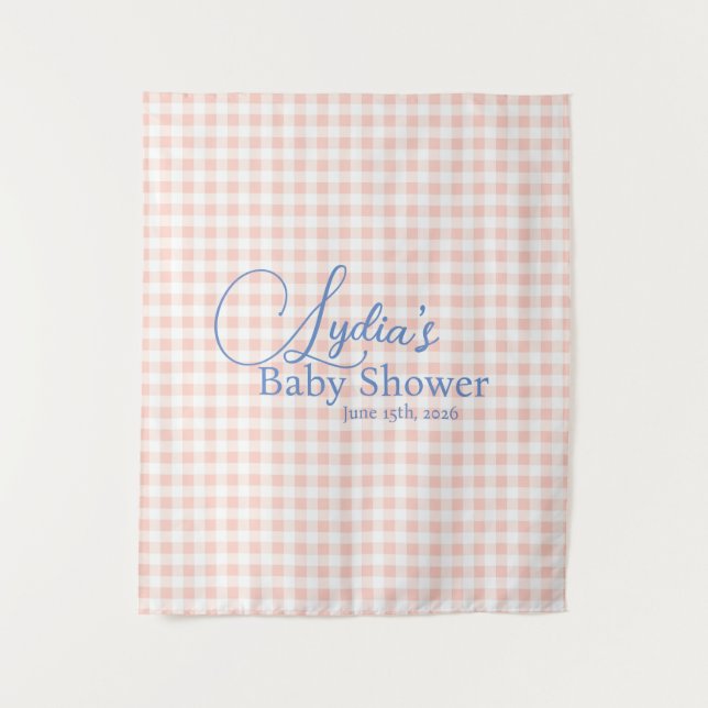 Tapiz Papel pintado de cuadros gingham rosa melocotón (Anverso)