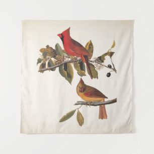 Tapiz Par de cardenales Audubon en árbol de almendro sil