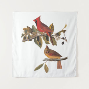 Tapiz Par de cardenales de Audubon en un árbol de almend