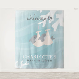 Tapiz para Baby Shower de Bebés Gemelos Tiburón Du