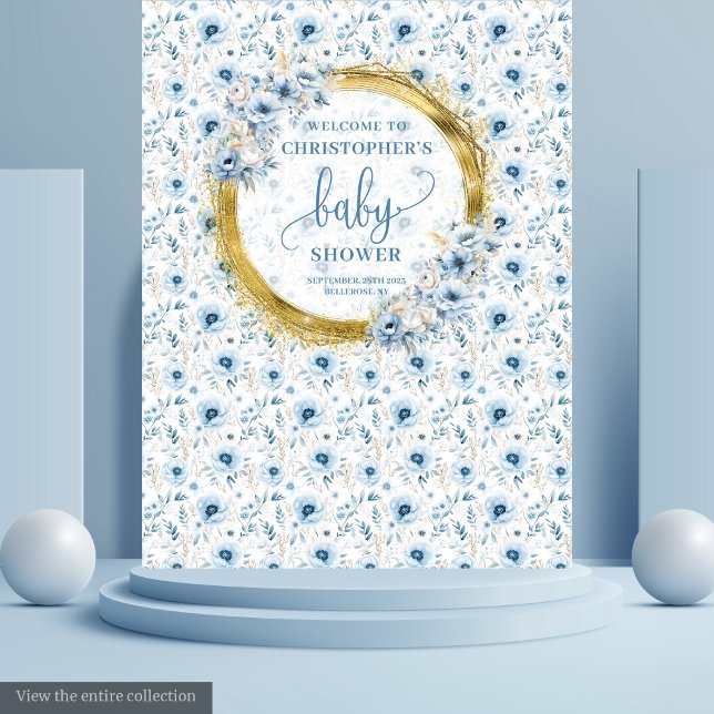 Tapiz para Baby Shower de estilo pastel azul dorad (Stylish Pastel Blue Gold Baby Shower Tapestry

)