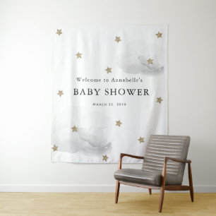 Tapiz para Baby Shower de Estrellas Doradas y Nube