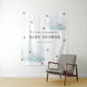 Tapiz para Baby Shower Estrellas Doradas y Nubes