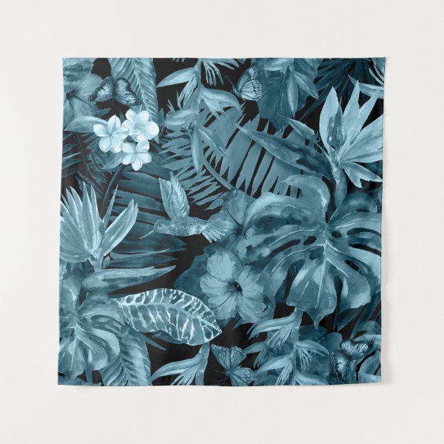 Tapiz Paraíso de Acuarela Tropical: Floración de la Jung (Anverso)