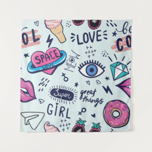 Tapiz Parche de Moda: Pegatinas de Pop Art.
