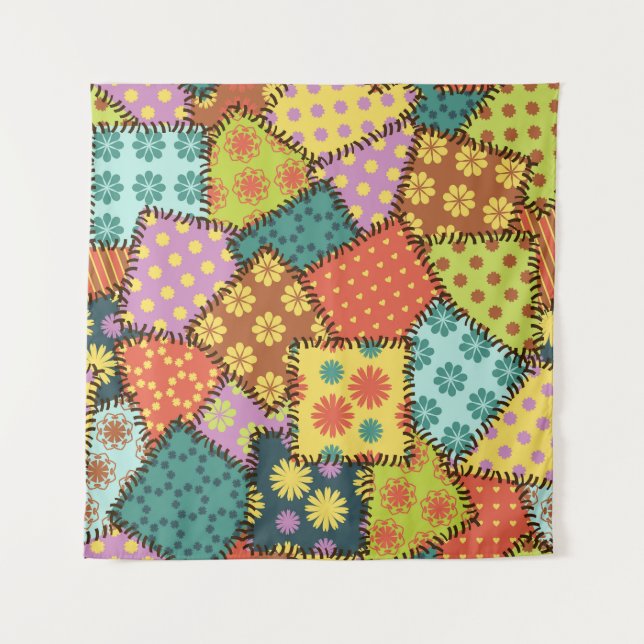 Tapiz Parche ecléctico: mezcla de patrones diversos (Anverso)