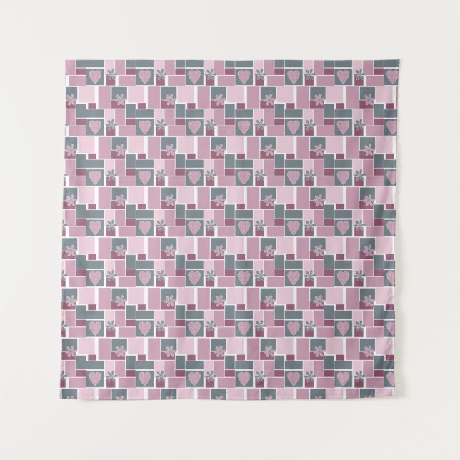 Tapiz Parcheado rosa gris marrón de parches cuadrados  (Anverso)