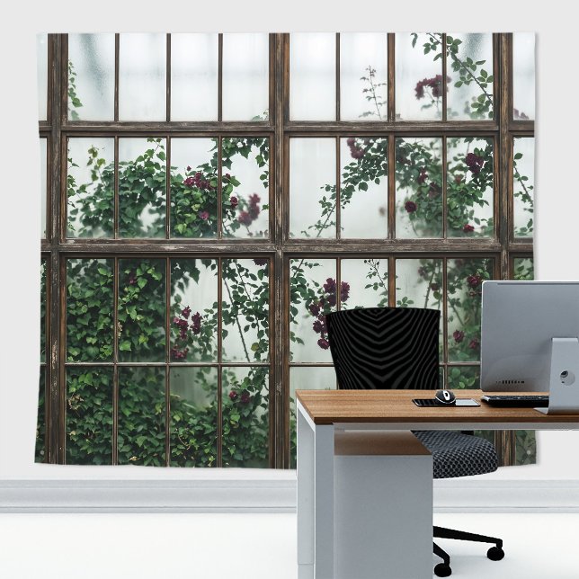 Tapiz Pared de acento de vidrio conservatorio de inverna (Romantic frosty greenhouse tapestry decor for zoom meetings or gothic wedding backdrop.)