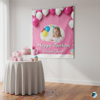 Tapiz Pared de Fotos Personalizada de Feliz Cumpleaños