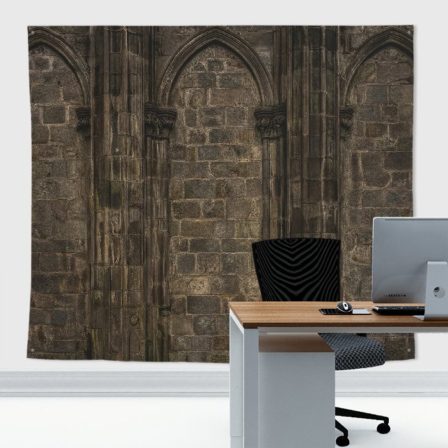 Tapiz Pared de piedra de mazmorra de rol gótico medieval (Dark Academia Decor Medieval Castle Dungeon Tapestry and Zoom Backdrop for Webcam Fantasy decor.)