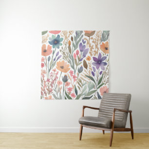 Tapiz Pared floral acuarela pastel de flores silvestres 