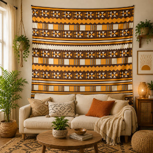 Tapiz Pared geométrica tribal de tonos terrosos boho