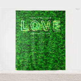 Tapiz Pared verde amor Neon Rótulo Boda fondo