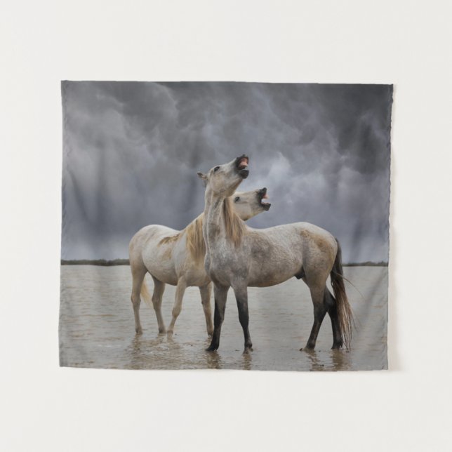 Tapiz Pareja de caballos de Camargue, Francia del sur (Anverso (horizontal))