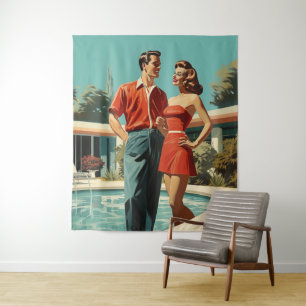 Tapiz Pareja de los 50 junto a la piscina