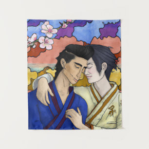 Tapiz Pareja gay al estilo del arte japonés Ukiyo-e
