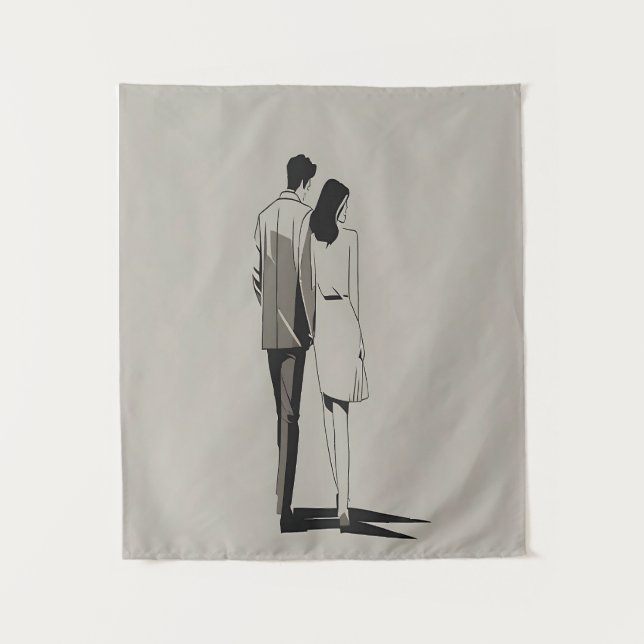 Tapiz Pareja romántica arte de línea Minimalista (Anverso)