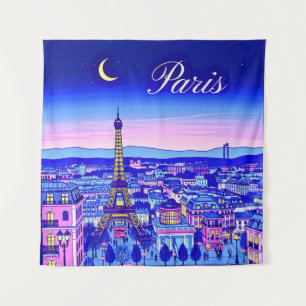 Tapiz París al Crepúsculo Bajo una Luna Creciente
