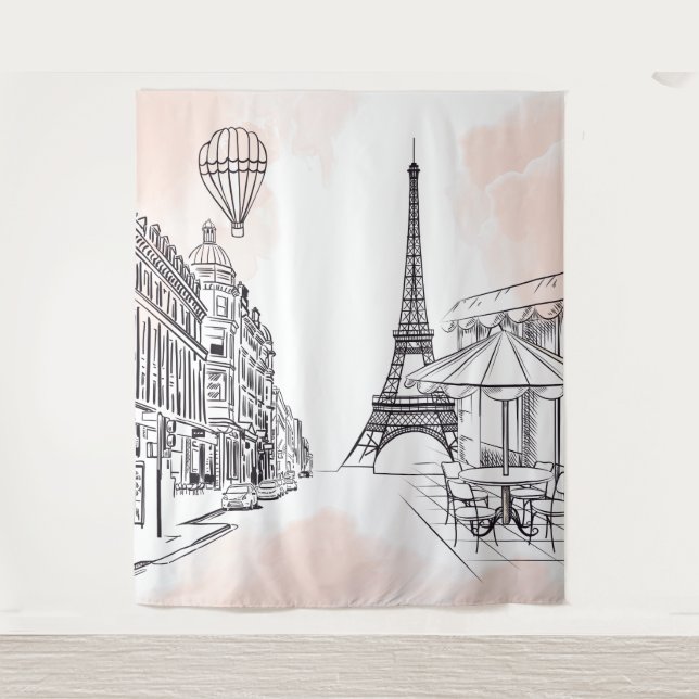 Tapiz Paris backdrop pink french party banner birthday (Anverso)