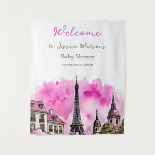 Tapiz París Francés Bonjour Bebe Rosa Negro Baby Shower