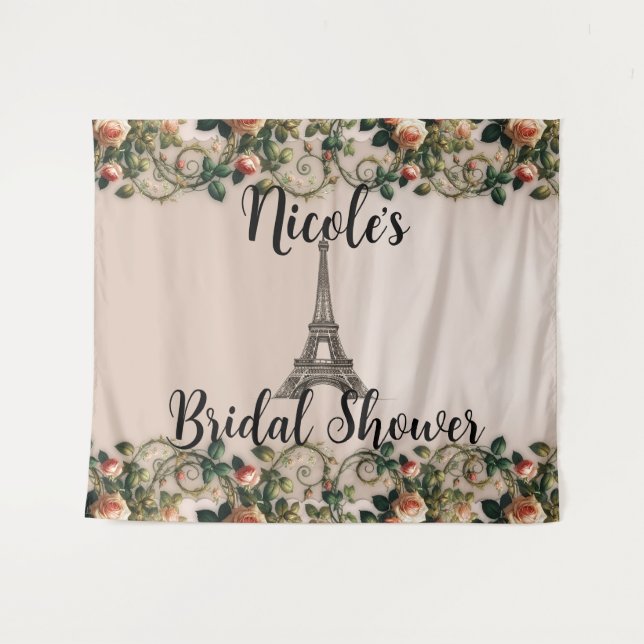 Tapiz Paris Rosa Vines Eiffel Torre Shabby Chic (Anverso (horizontal))