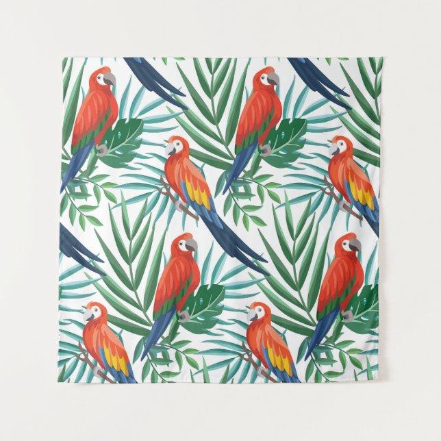Tapiz Parrots tropicales: Palm exuberante sin foco (Anverso)