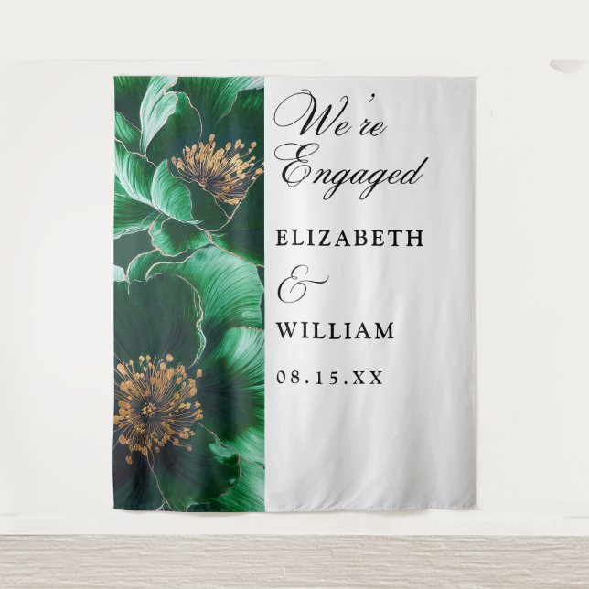 Tapiz Partido de compromiso de floral verde esmeralda (Anverso)