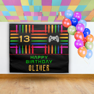 Tapiz Partido de cumpleaños de Neon Gaming para controla