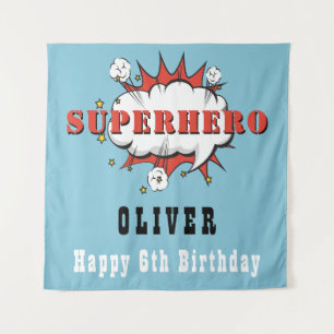 Tapiz Partido de cumpleaños de Superhéroe Comic Speech B
