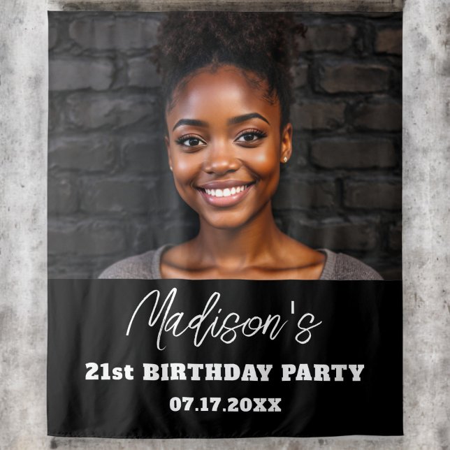 Tapiz Partido de Cumpleaños Moderno Personalizado Negro  (Subido por el creador)