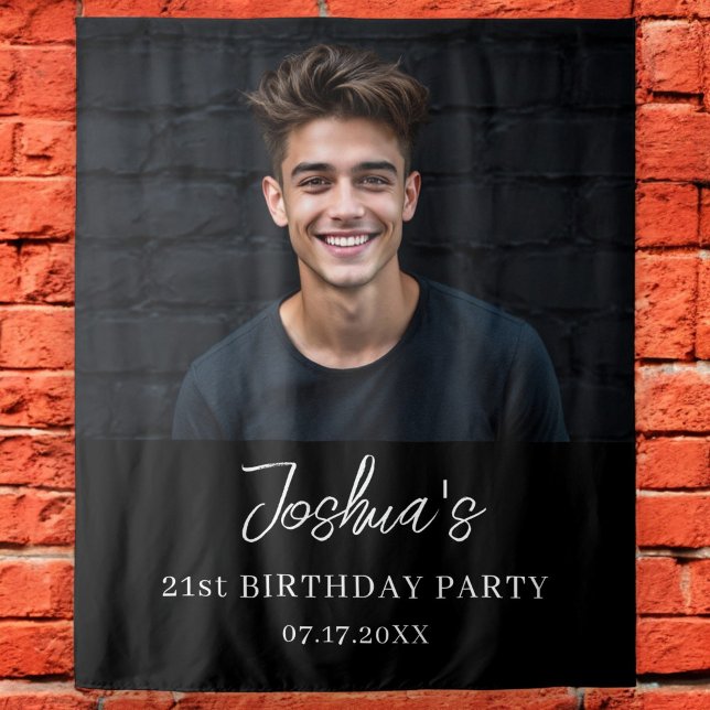 Tapiz Partido de Cumpleaños Moderno Personalizado Negro  (Subido por el creador)