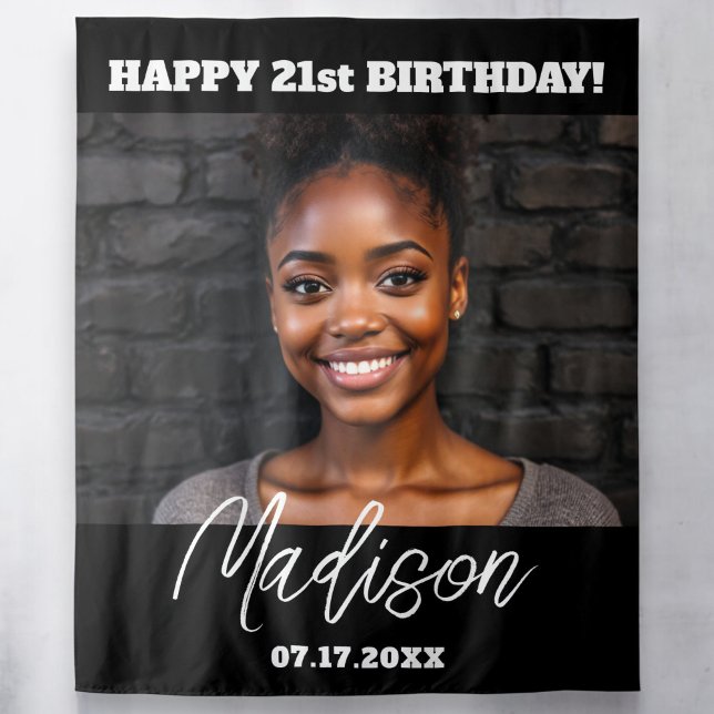 Tapiz Partido de Cumpleaños Moderno Personalizado Negro  (Subido por el creador)