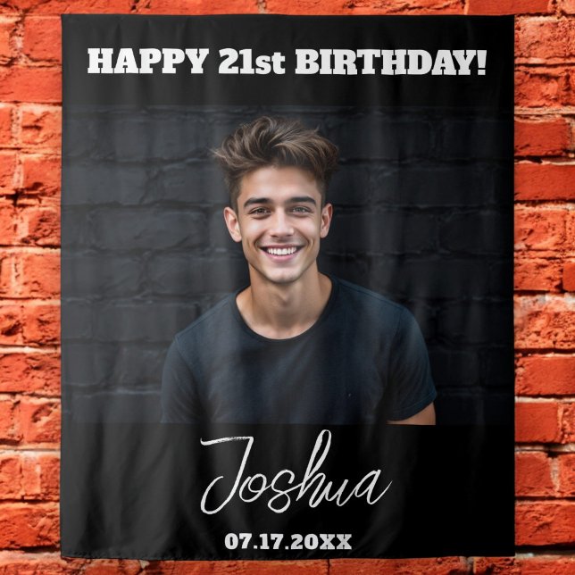 Tapiz Partido de Cumpleaños Moderno Personalizado Negro  (Subido por el creador)