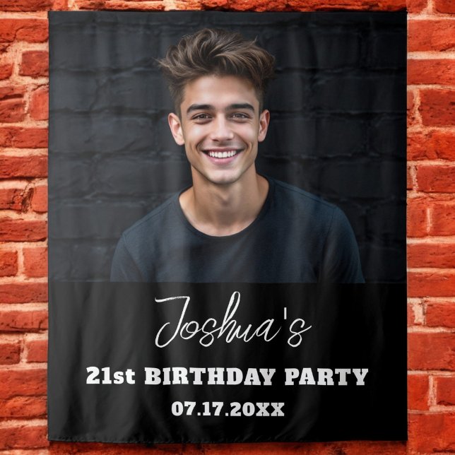 Tapiz Partido de Cumpleaños Moderno Personalizado Negro  (Subido por el creador)