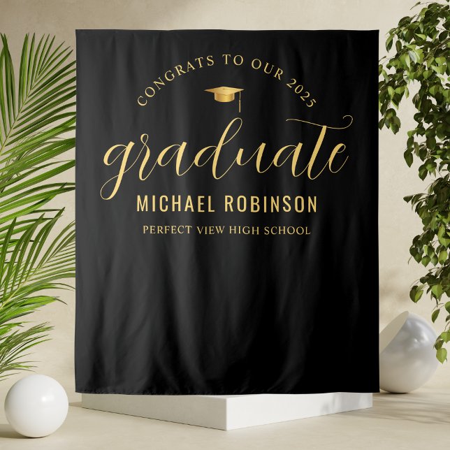 Tapiz Partido de Graduación Negra de Oro Graduado 2025 (Subido por el creador)