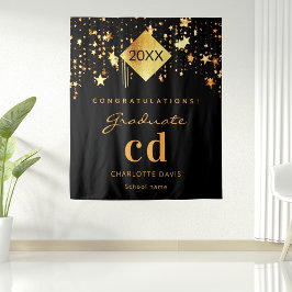 Tapiz Partido de graduación oro negro nombre de graduado