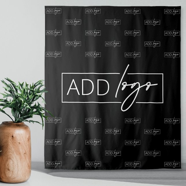 Tapiz Paso de repetición del logotipo comercial minimali (minimalist black and white business logo step and repeat backdrop tapestry)