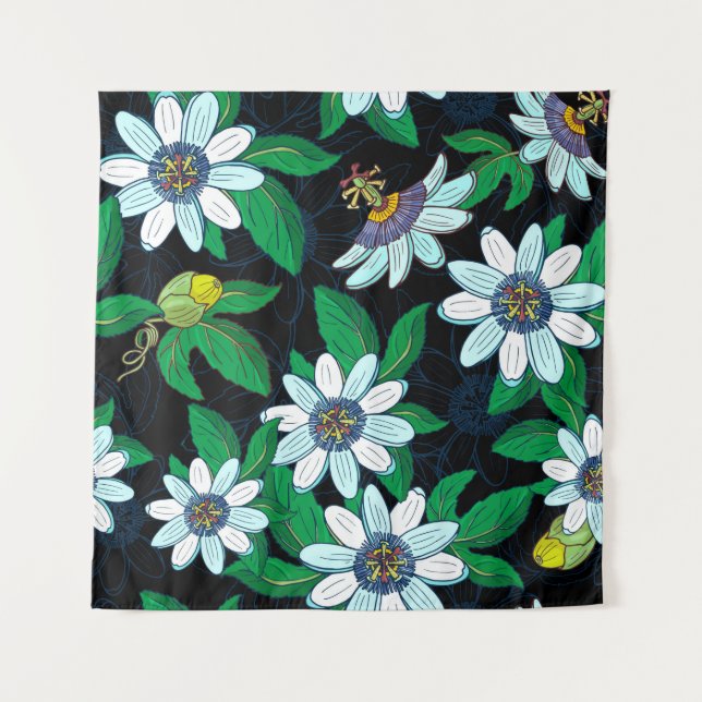 Tapiz Passionflower, passiflora on a black background. F (Anverso)