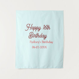 Tapiz Pastel blue red happy 16th birthday name date eleg
