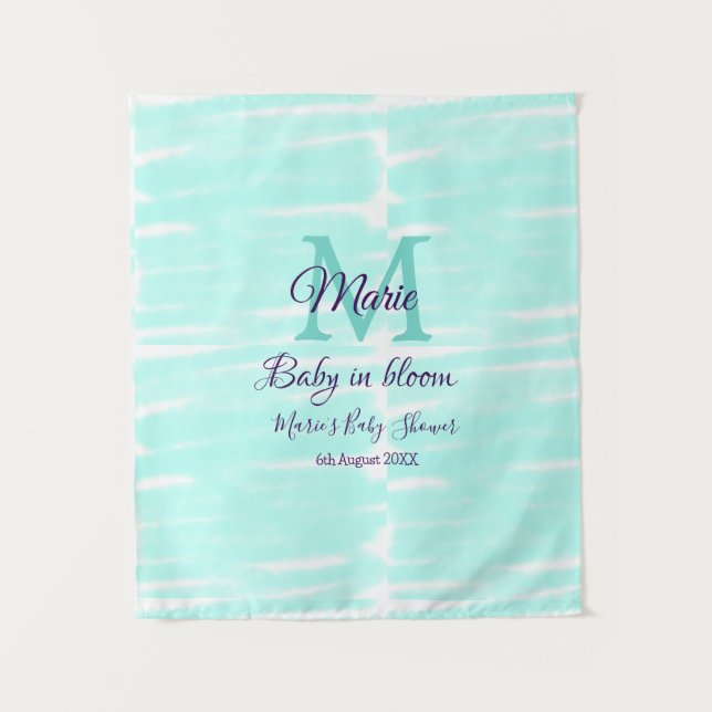 Tapiz Pastel green baby in bloom monogram baby shower te (Anverso)