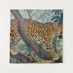 Tapiz Pastel jaguar: dibujo de la jungla.