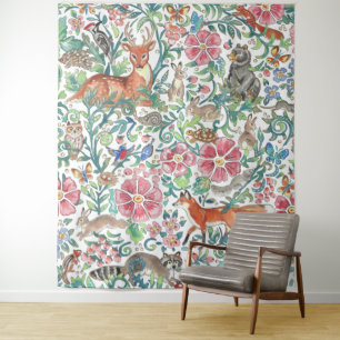Tapiz Pastel Woodland Animal Deer Fox Rabbit Large