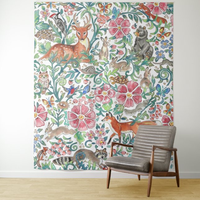 Tapiz Pastel Woodland Animal Deer Fox Rabbit Large  (In situ)